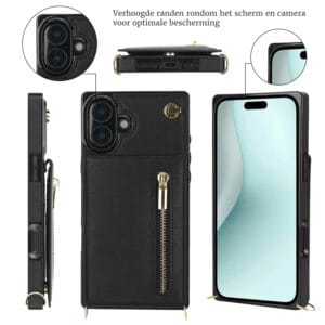 Solidenz Fashion Portemonnee hoesje met koord iPhone 16 Plus - Zwart - 4