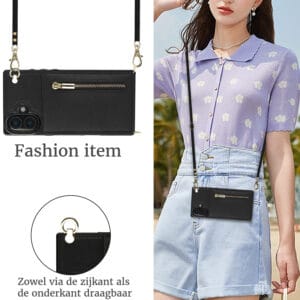 Solidenz Fashion Portemonnee hoesje met koord iPhone 16 Plus - Zwart - 6