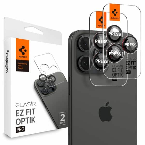 Spigen Optik Pro EZ Fit Camera protector iPhone 16 Pro Max / 16 Pro / 15 Pro Max / 15 Pro / 14 Pro Max / 14 Pro - 2 Stuks - Zwart