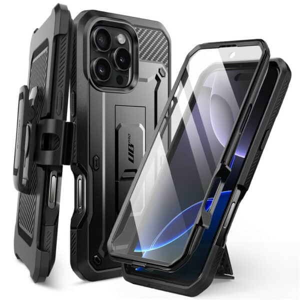 Supcase 360 Backcase hoesje met screenprotector iPhone 16 Pro Max - Zwart