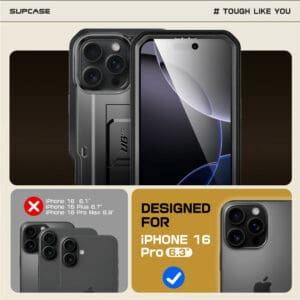 Supcase 360 Backcase hoesje met screenprotector iPhone 16 Pro - Zwart - 9