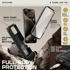 Supcase 360 Backcase hoesje met screenprotector iPhone 16 Pro - Zwart - 3