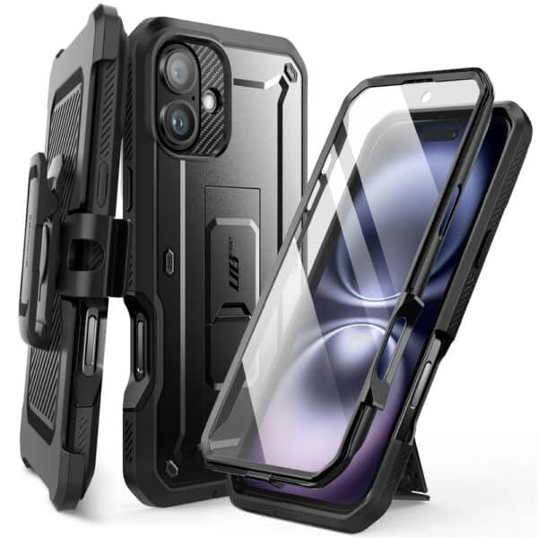Supcase 360 Backcase hoesje met screenprotector iPhone 16 Plus - Zwart