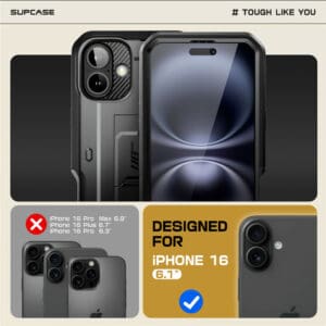 Supcase 360 Backcase hoesje met screenprotector iPhone 16 - Zwart - 9