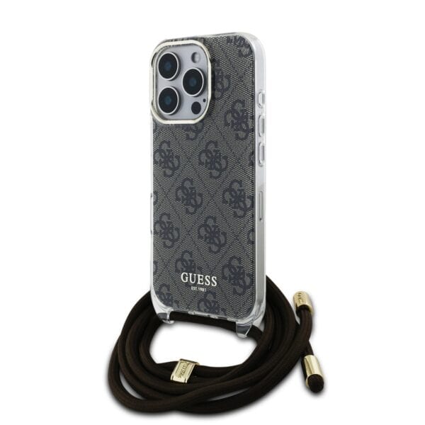 Guess IML 4G Crossbody iPhone 16 Pro hoesje met koord - Bruin