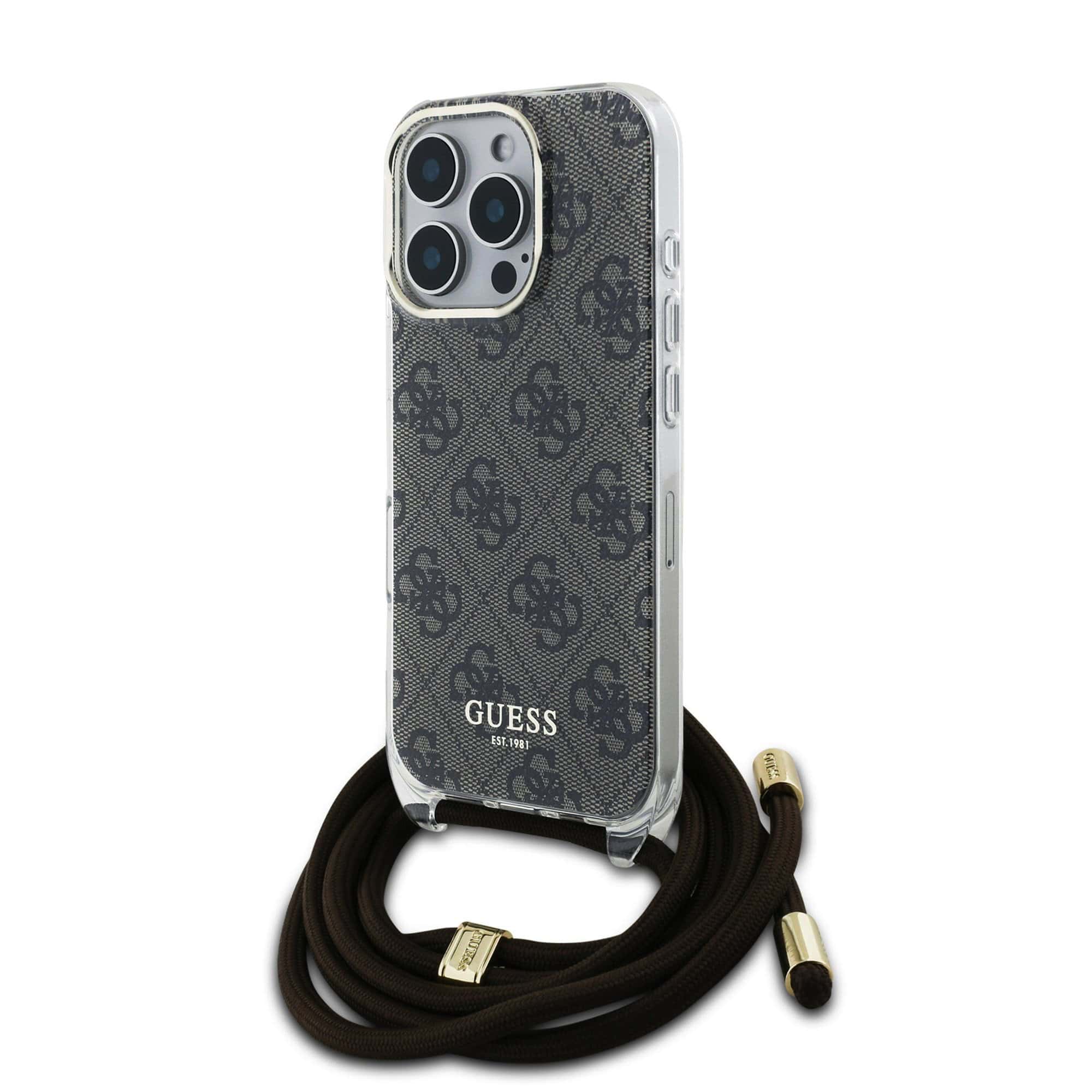 Guess IML 4G Crossbody iPhone 16 Pro Max hoesje met koord - Bruin Main Image