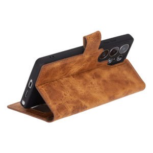 Solidenz Moda Book Samsung Galaxy S25 Ultra echt leren hoesje - Lichtbruin - 3