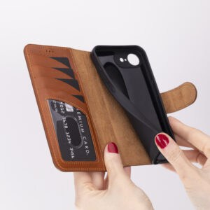 Solidenz Moda Book iPhone 16e echt leren hoesje - Bruin - 4