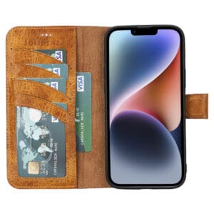Solidenz Moda Book iPhone 16e echt leren hoesje - Lichtbruin - 2