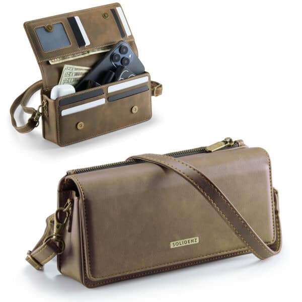 Solidenz Universele Schoudertas voor Telefoon en Portemonnee tot 7.5 inch - Bruin