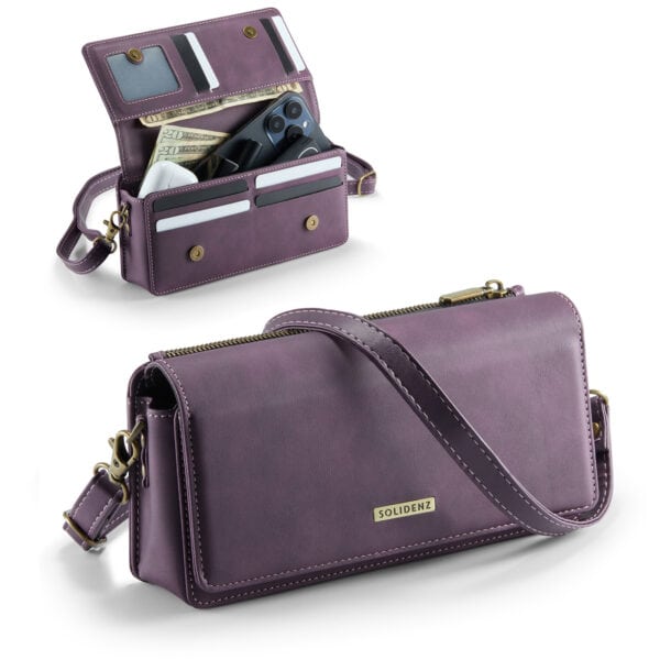 Solidenz Universele Schoudertas voor Telefoon en Portemonnee tot 7.5 inch - Paars