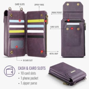 Solidenz Universeel Telefoontasje en portemonnee tot 7.3 inch - Paars - 10