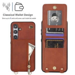 Solidenz Fashion Portemonnee hoesje met koord Samsung Galaxy S24 FE - Bruin - 5