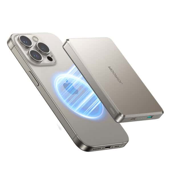 Joyroom 20W Ultra-Slim Metalen Power Bank - Magsafe en draadloos - 5000 mAh Inclusief 60W USB-C Kabel - Natural Titanium