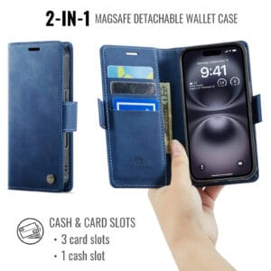 Solidenz 2-in-1 MagSafe Wallet Case voor iPhone 16 - Blauw - 7