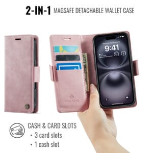 Solidenz 2-in-1 MagSafe Wallet Case voor iPhone 16 - Roze - 7