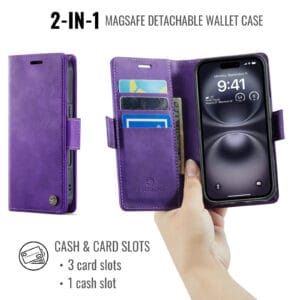 Solidenz 2-in-1 MagSafe Wallet Case voor iPhone 16 Pro Max - Paars - 7