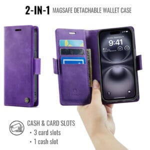 Solidenz 2-in-1 MagSafe Wallet Case voor iPhone 15 Plus - Paars - 7