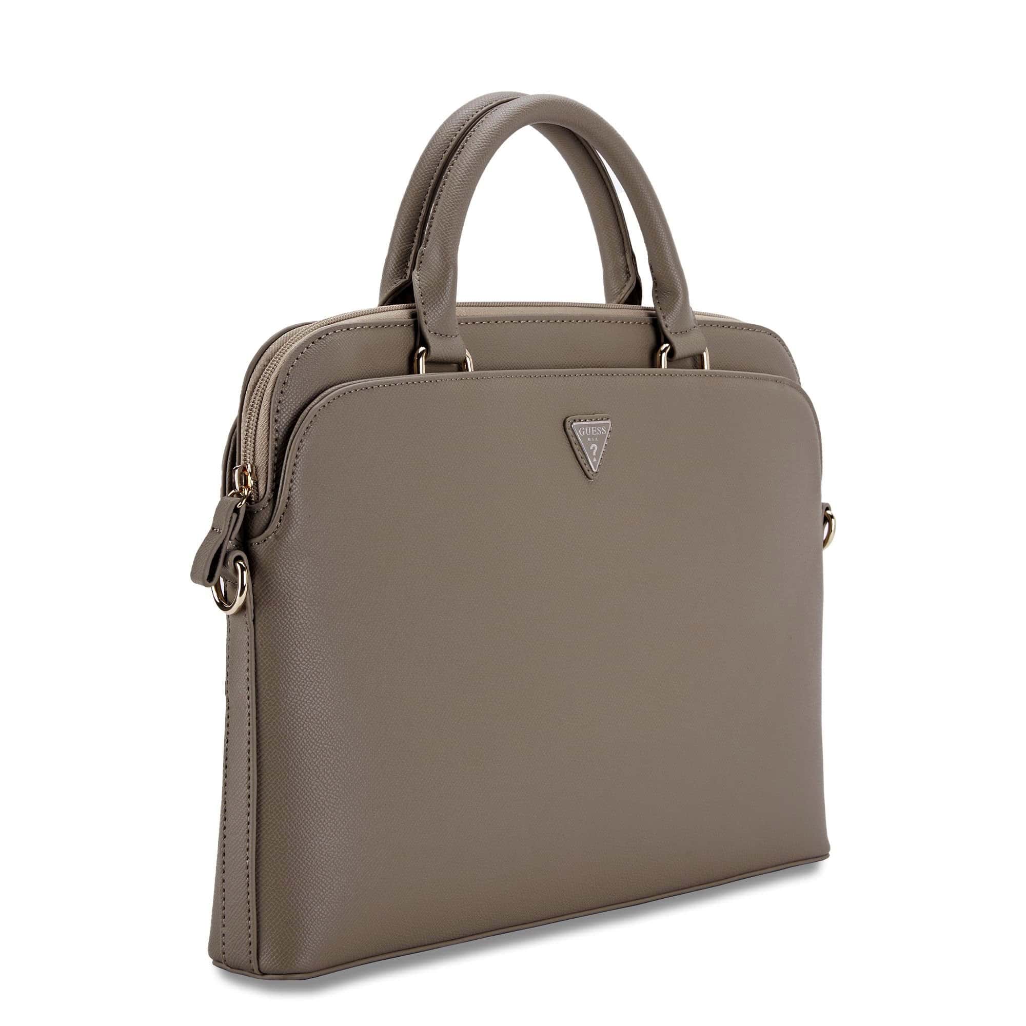 Guess PU Grained Triangle Logo Laptoptas voor 15 en 16 inch - Bruin Main Image