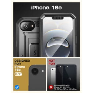 Supcase 360 Backcase hoesje met screenprotector iPhone 16e - Zwart - 2