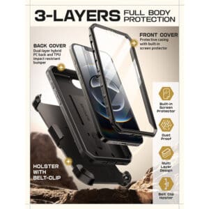 Supcase 360 Backcase hoesje met screenprotector iPhone 16e - Zwart - 5