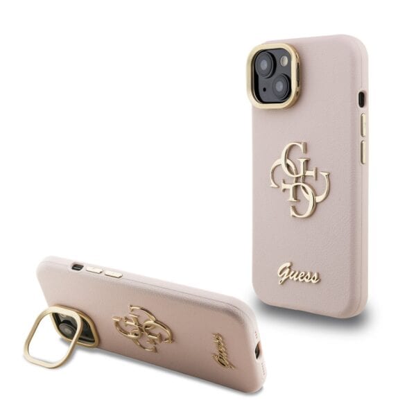 Guess 4G Logo met Camerastand functie iPhone 15 hoesje - Roze