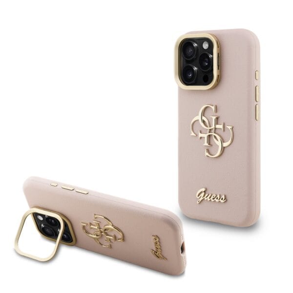Guess 4G Logo met Camerastand functie iPhone 15 Pro Max hoesje - Roze