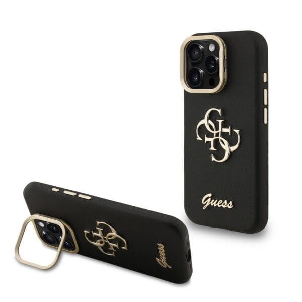 Guess 4G Logo met Camerastand functie iPhone 15 Pro Max hoesje - Zwart