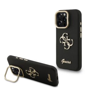 Guess 4G Logo met Camerastand functie iPhone 16 Pro hoesje - Zwart Main Image