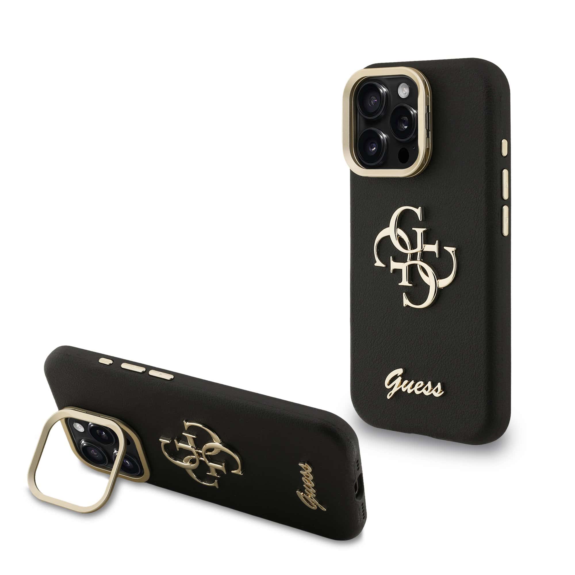 Guess 4G Logo met Camerastand functie iPhone 16 Pro hoesje - Zwart Main Image