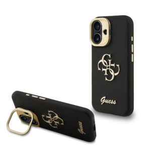 Guess 4G Logo met Camerastand functie iPhone 16 hoesje - Zwart Main Image
