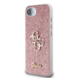 Guess Glitter 4G Metal Logo iPhone 16e hoesje - Roze - 1