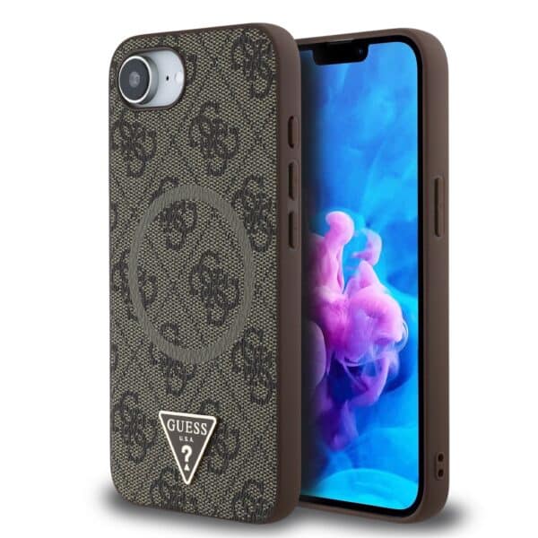 Guess Triangle Metal Logo met MagSafe iPhone 16e hoesje - Bruin