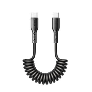 Joyroom - USB-C naar USB-C Kabel - Krulsnoer - Uitrekbare oplaadkabel - Universele oplaadkabel - 1,5 m - 60W - Zwart Main Image