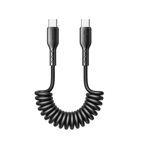 Joyroom - USB-C naar USB-C Kabel - Krulsnoer - Uitrekbare oplaadkabel - Universele oplaadkabel - 1,5 m - 60W - Zwart
