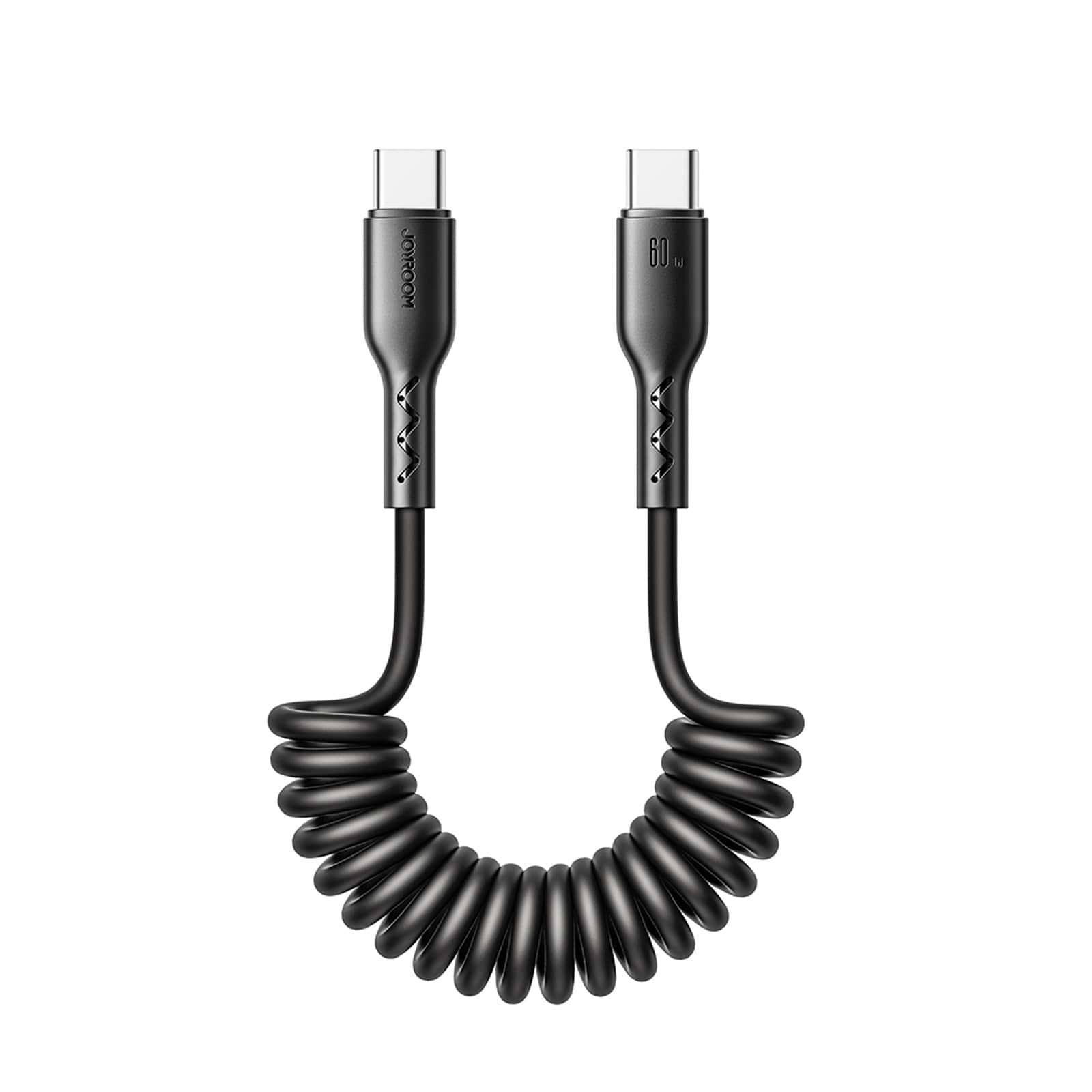 Joyroom - USB-C naar USB-C Kabel - Krulsnoer - Uitrekbare oplaadkabel - Universele oplaadkabel - 1,5 m - 60W - Zwart Main Image